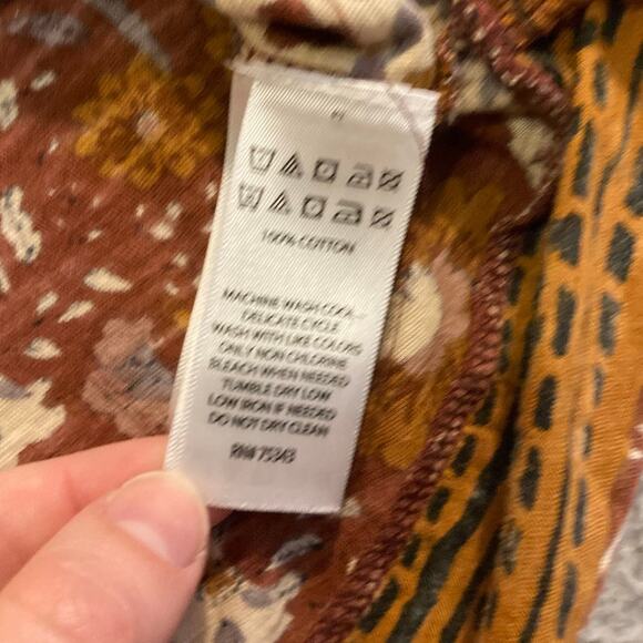 Rachel Zoe Top Large Oversized Slouchy V-Neck Peasant Floral Cottage Brown Cream - Picture 6 of 10